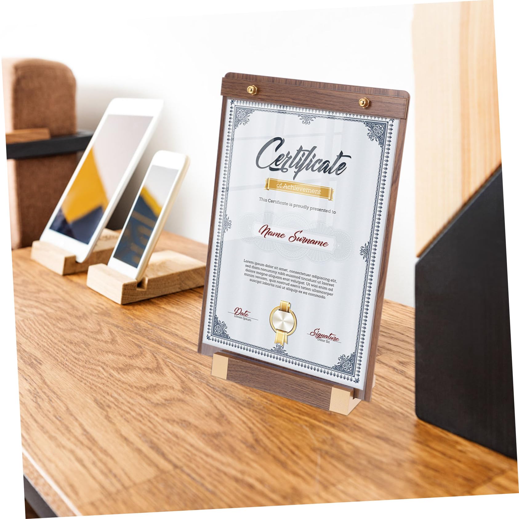 MAGICLULU 5 Piezas Soporte Vertical de Madera para Certificados y Porta Letreros con Base Estable para Escritorio Exhibición Elegante y Oficinas