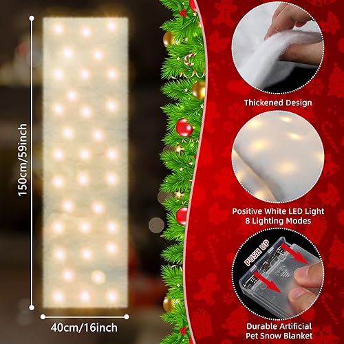 Miniatura 2 de Kittmip 4 mantas de nieve de Navidad con luces LED, camino de mesa iluminado para vacaciones, accesorios de aldea de Navidad, decoración de nieve