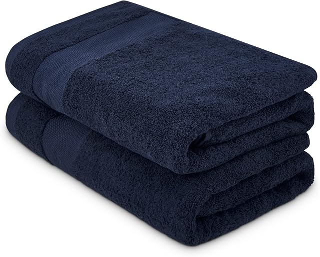 ATEN Homeware Supreme Egyptian Pure Cotton Towel Set, 2 Bath Towels, 600 GSM (Navy)
