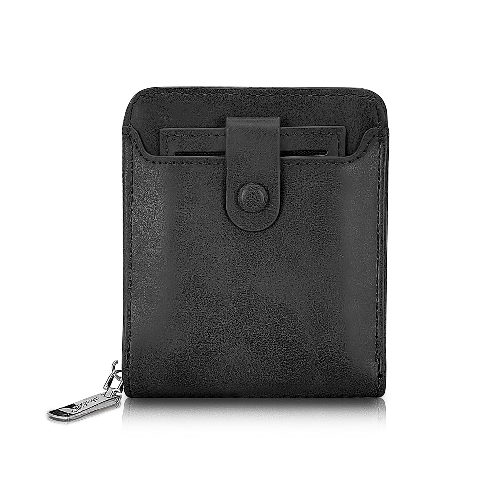 AdiStylinno Men Wallets, Short Zipper Wallets for Men, Leather Wallets with External Card Slots Coin Pocket ID Window (Black)