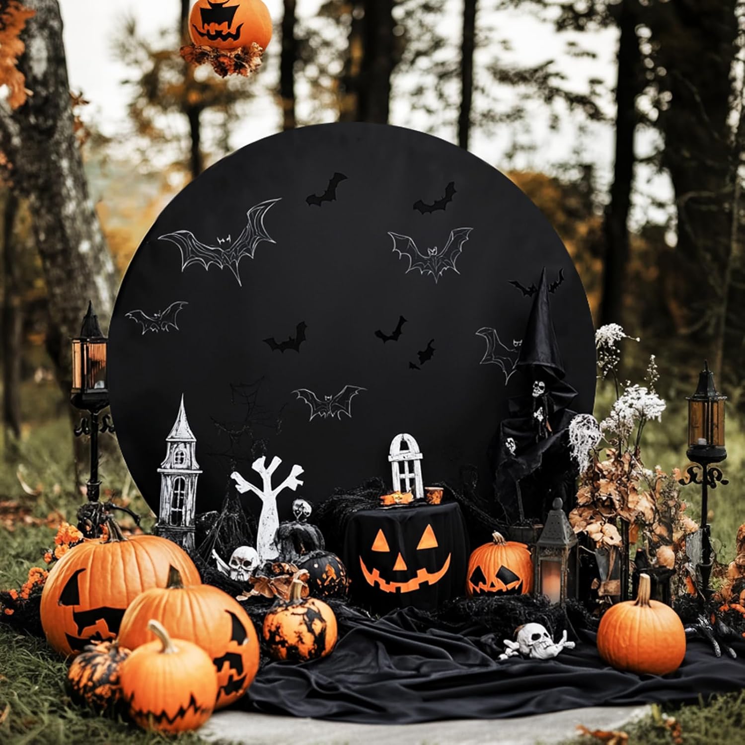 HELAKU Black Round Backdrop Cover - 6.56x6.56ft Black Circle Backdrop with 2 Backdrop Clips Round Photography Background for Birthday Party Baby Shower Wedding Decorations