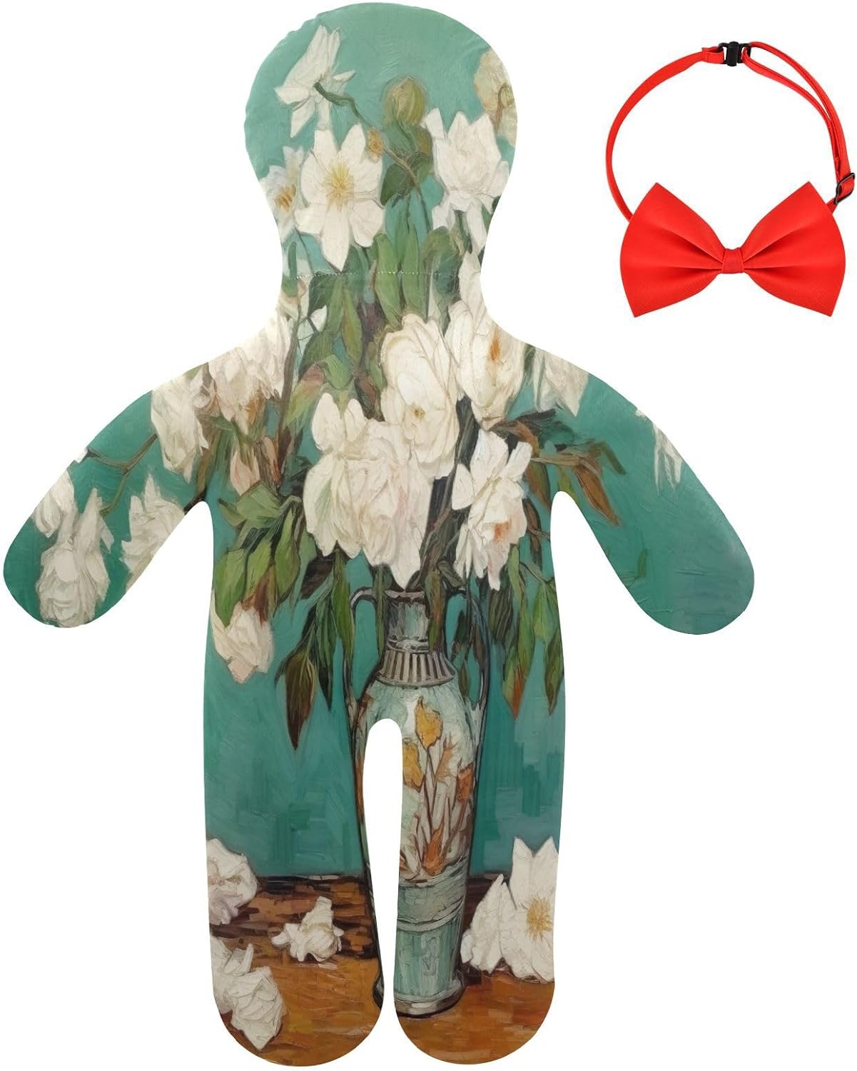 White Flower Painting Human-Shaped Pillow Soft Body Pillows Washable Velvet Pillows for Anxiety Relief Sleeping Cuddling & Support