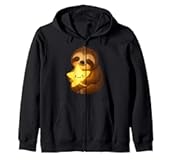 Smiling Sloth Hugging Star Cozy Night Cute Character Art Zip Hoodie