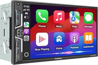 SJoyBring 7" QLED Double Din Car Stereo: Wireless CarPlay/Android Auto, 4.2CH 240W, Bluetooth, SWC, Backup Camera Included