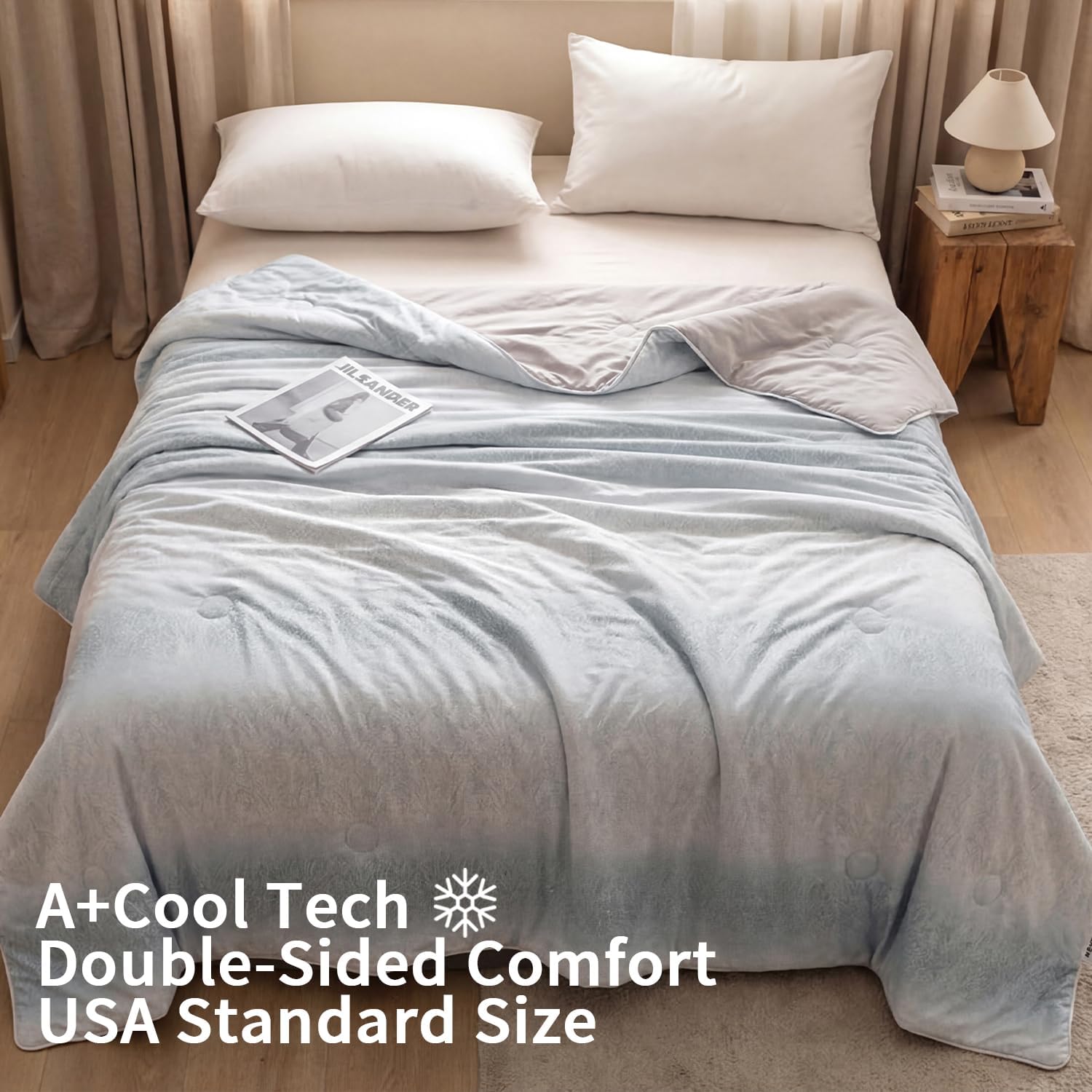 Cooling Comforter Blanket for Hot Sleepers, Double-Sided Cold Touch Summer Quilt, Ultra-Soft & Breathable Bedding for Night Sweats, Lightweight Comforter for Bedroom & Couch (1#, Full)