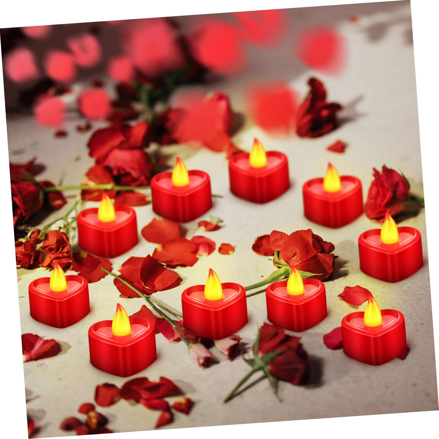 ERINGOGO Led Heart Shape Candles Set 12 Hearts 1000 Rose Petals Valentine Decorations for Party Romantic Decor