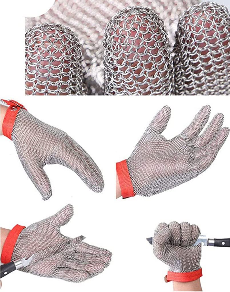 Guantes Resistentes a la Calidad de los Alimentos, 304 Guantes de Trabajo de Seguridad de Acero Inoxidable, adecuados for Cocina/jardín/fábrica (Color : 2pcs/M)