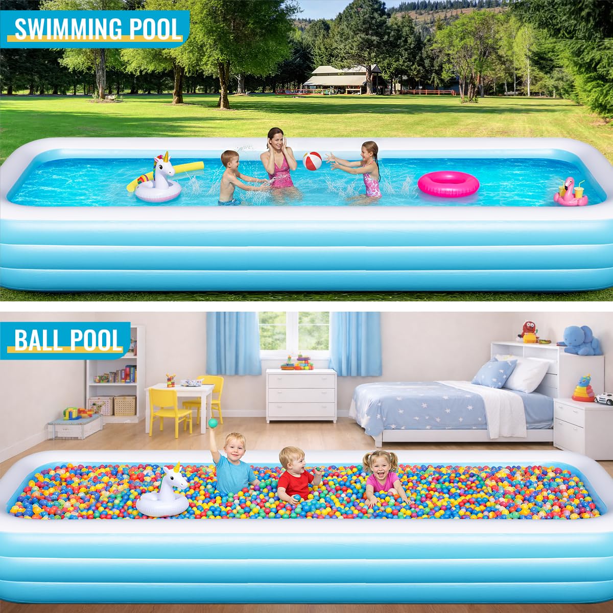 Großer aufblasbarer Pool, 457,2 x 193 x 55,9 cm, übergroßer Swimmingpool für Kinder und Erwachsene, Familien-aufblasbarer Pool mit Luftpumpe, langlebig, verdickter Hinterhof-Kinderpool für Outdoor