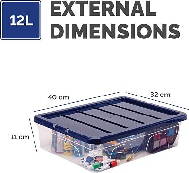 Bankers Box 12L Plastic Storage Box 3-Pack, BPA-Free & 100% Recycled Lids, Nesting & Stackable, Dust Cover Lid, 11x32x40cm, Ideal for Home & Office Organisation