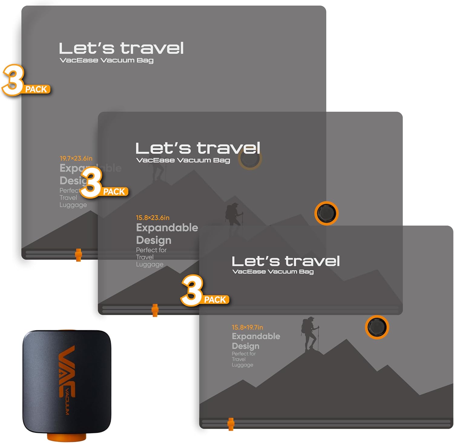 Travel Vacuum Bags for Clothing with Rechargeable Cordless Pump,Vacuum Storage Bags,9 Pack Vacuum Bags,Compression Packing for Clothes,Pillows,Comforters & Travel