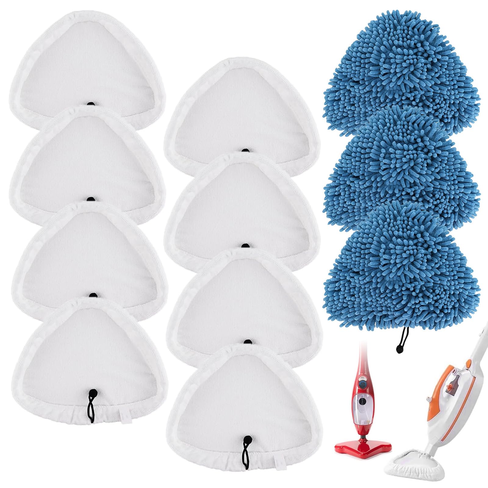 11 pcs Universal Steam Mop Pads Compatible with H2O Steam Cleaners（8x Coral 3x Microfibre）Reusable Triangular Microfiber Cleaning Cloth Replacement Mops Covers for Vax for Viledas Cleaning Mop Pad