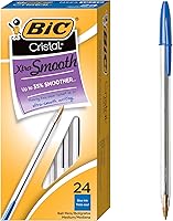 BIC Cristal Xtra Smooth Blue Ballpoint Pens, 1.0mm Medium Point, 24-Pack - 35% Smoother Ink for Effortless Writing