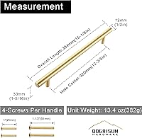 Vista 3 de OOGRISUN - Paquete de 2 tiradores de gabinete de latón macizo, manijas largas doradas para cajones, centro de orificio de 12-3/5 pulgadas