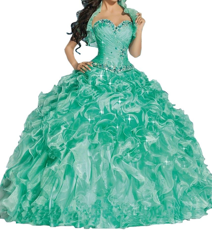 Jurong Women's Beads Ruffled Vestidos 15 Quinceanera Dresses 8 US Green at Amazon Women’s