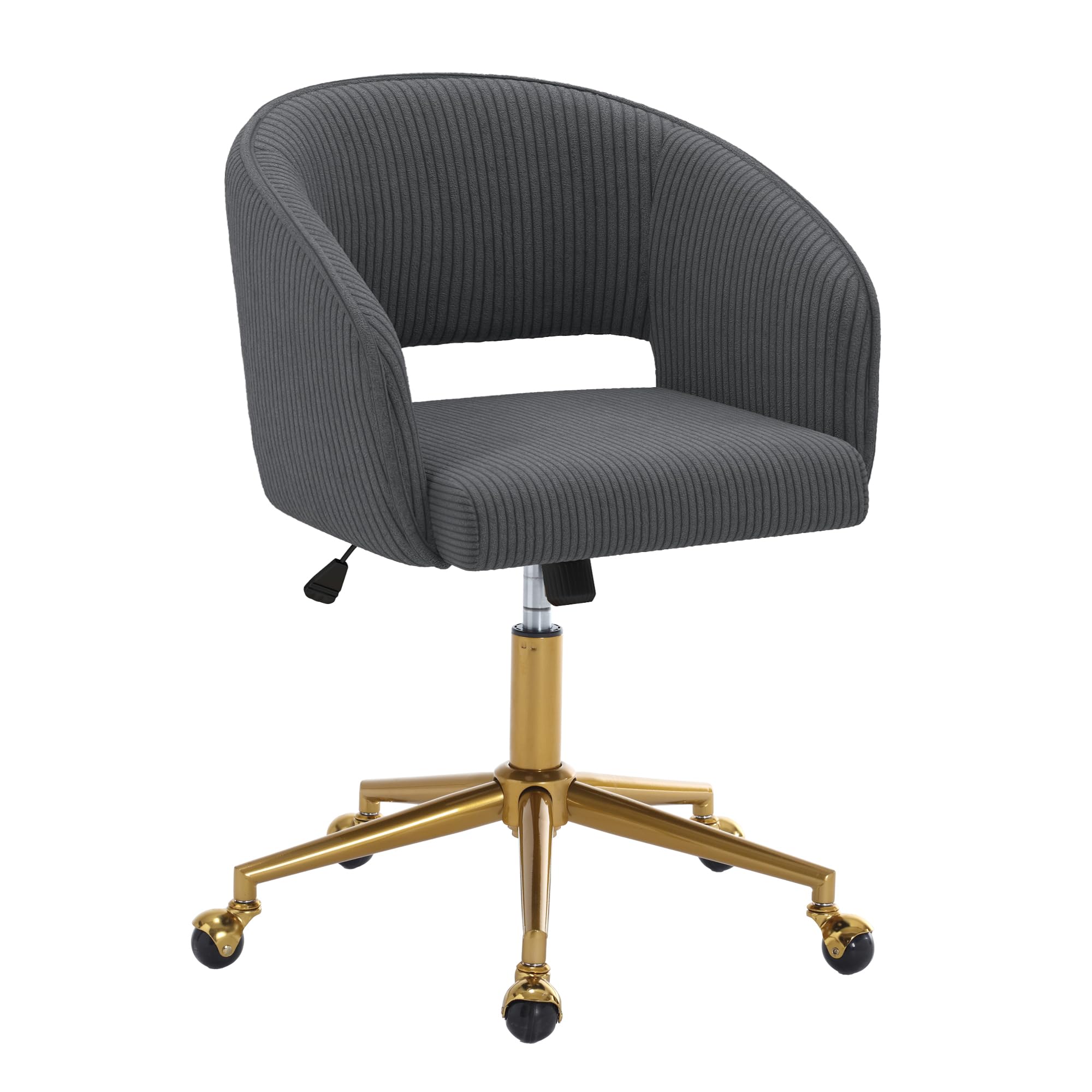 HENGJIANYI Home Office Swivel Desk Chair, Modern Corduroy Vanity Chair, Height Adjustable Armchair with Gold Base, Ergonomic Office Chair for Task
