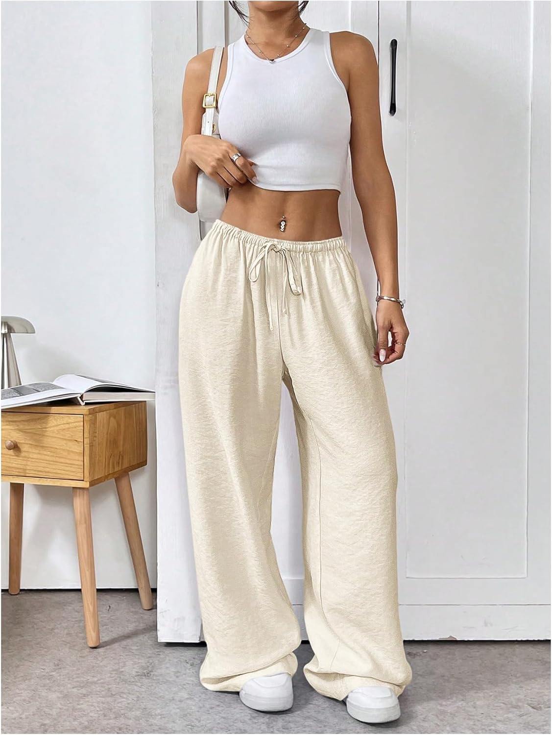 GORGLITTER Women's Linen Summer Wide Leg Travel Pants 2025 Drawstring Waist Trousers with Pockets - Image 5