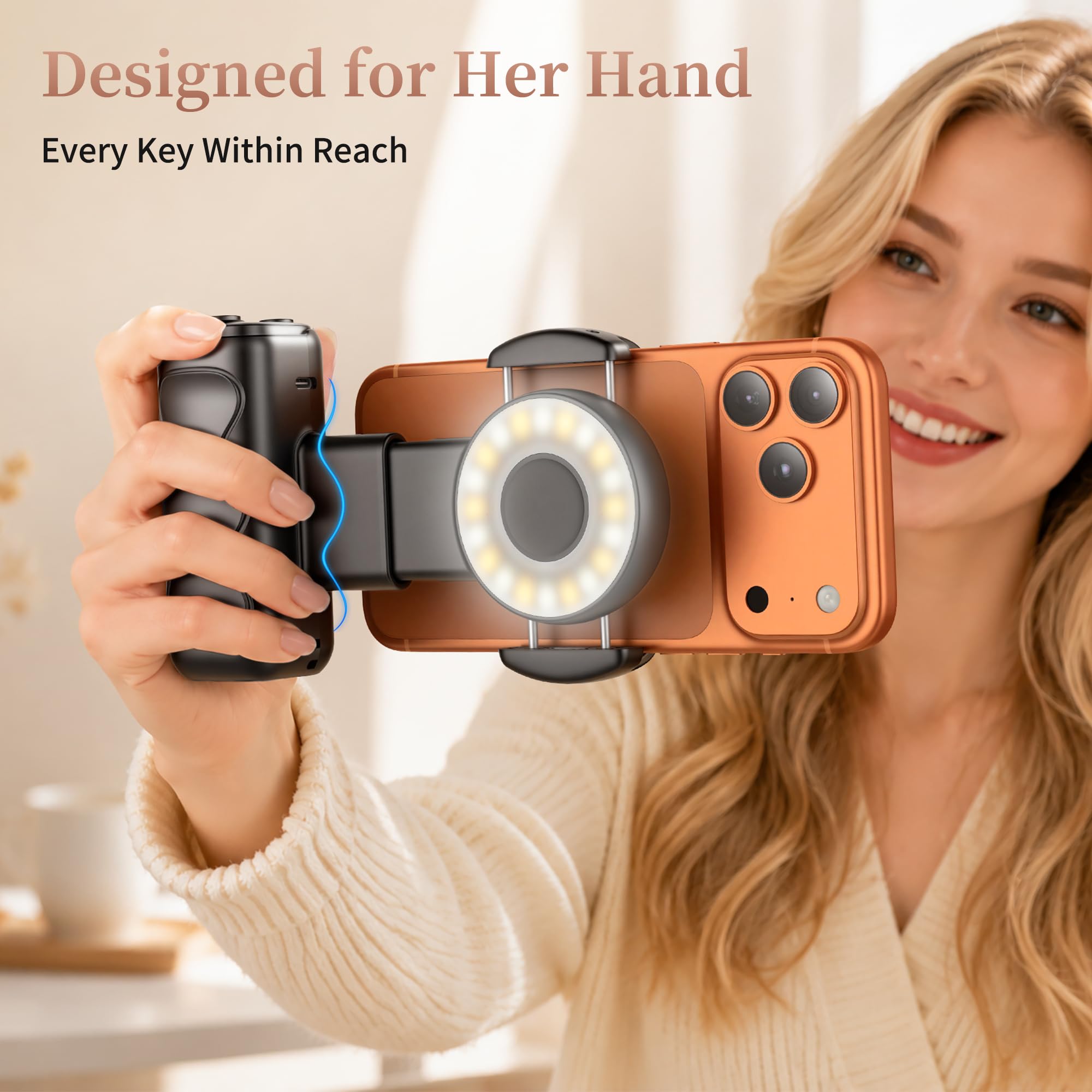 Foluu Agarre de cámara de mano para smartphone con luz de relleno LED, soporte de clip giratorio de 90°, obturador remoto BT, soporte listo para trípode para selfies, vlogging