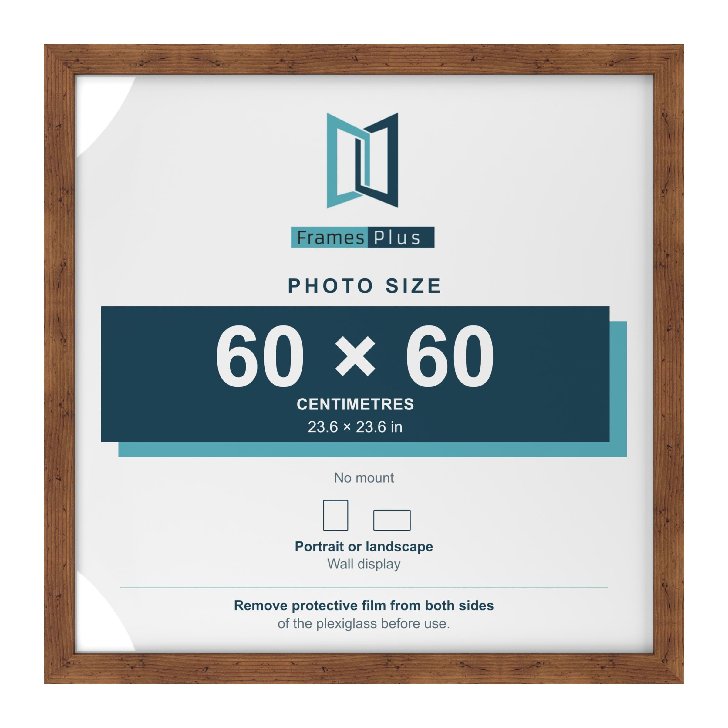 FramesPlus 60x60cm Square Picture Frame, Rustic, Modern Photo Frame