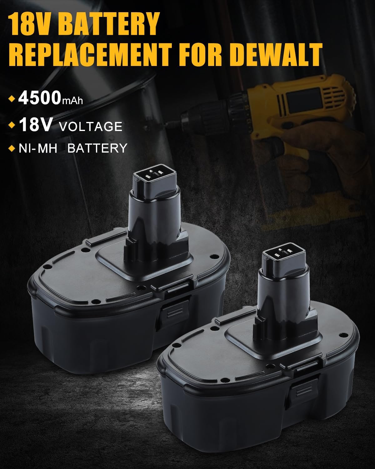 2Pack 4.5 Ah 18V Battery Replacement for Dewalt DC9096 DC9099 DC9098 DW9095 DW9096, and Dual Charger DC9320 Compatible with Dewalt 18 Volt XRP Battery Charger - Image 2
