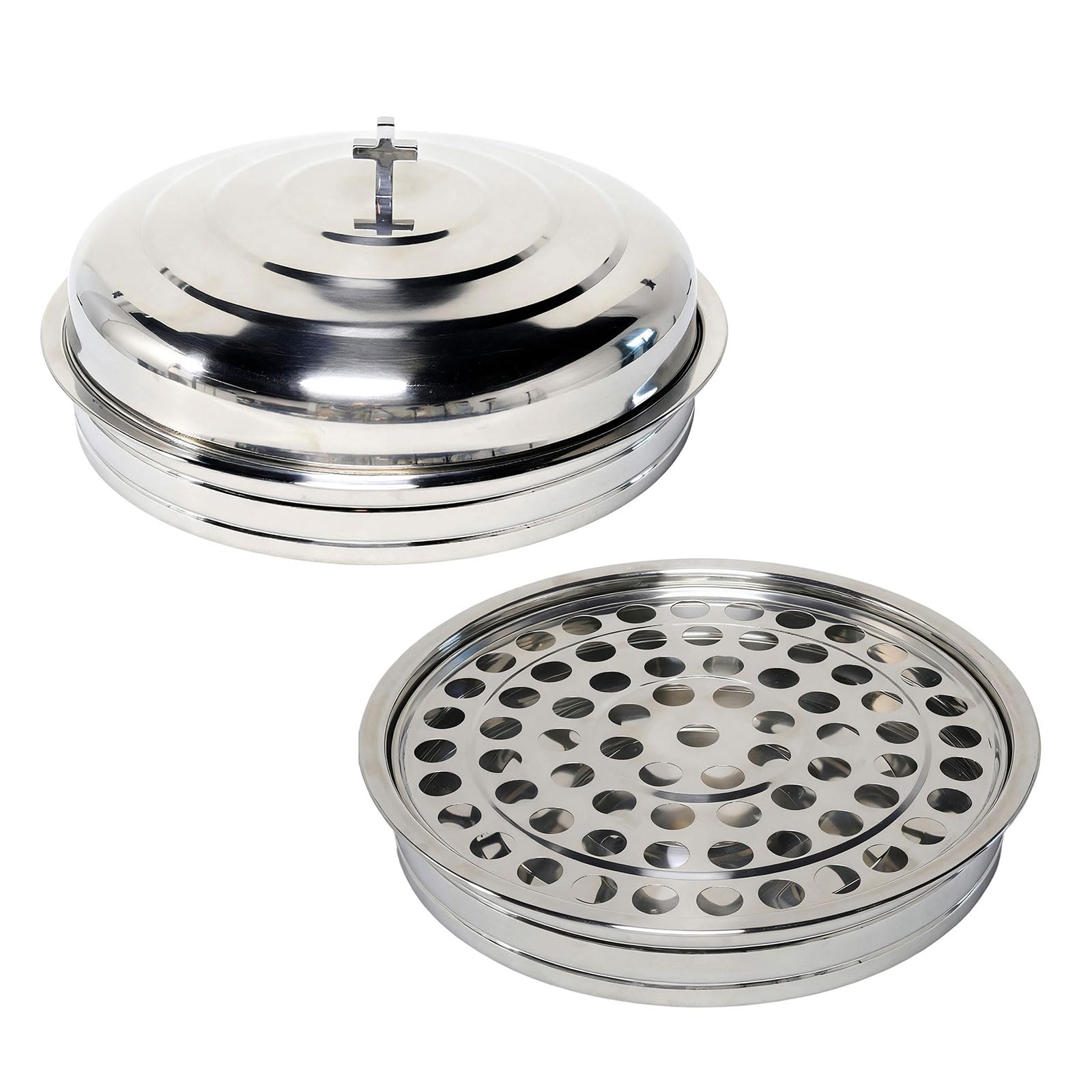 Vassoio per tazza da comunione in acciaio inox, design a 72 fori con coperchio, piatto con grande capacità per servizi religiosi, forniture in chiesa, ciotola per comunione in acciaio inox