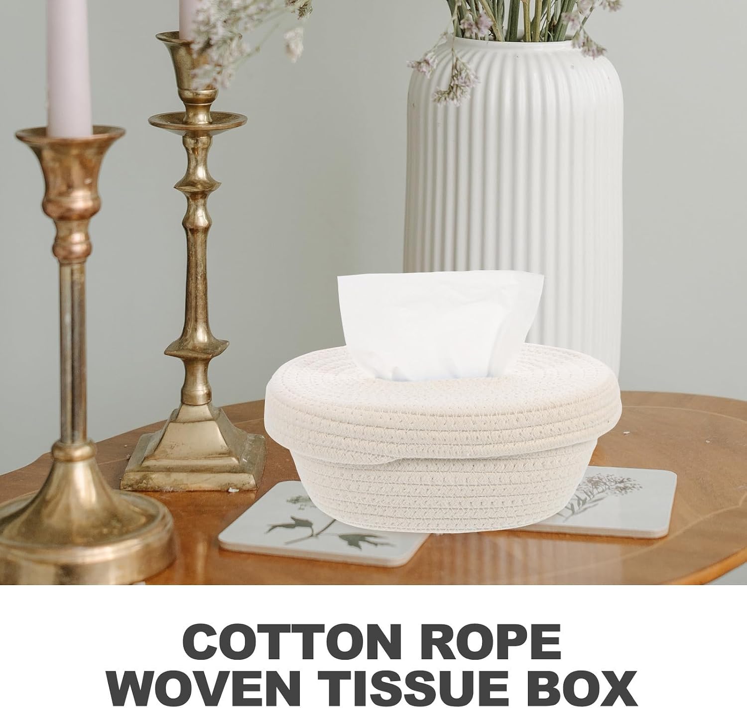 Kisangel Cotton Rope Tissue Box Holder Woven Decorative Tissue Storage Box Comfortable Hand Feeling No Burrs Japanese Style for Home and Cafés