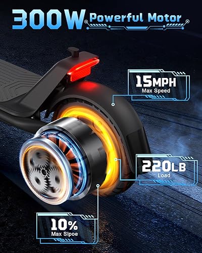 Miniatura 2 de Patinete eléctrico, patinete de 300W con suspensión, 15.5MPH, autonomía de 11 millas, batería de 7500mAh, conducción cómoda, plataforma ensanchada