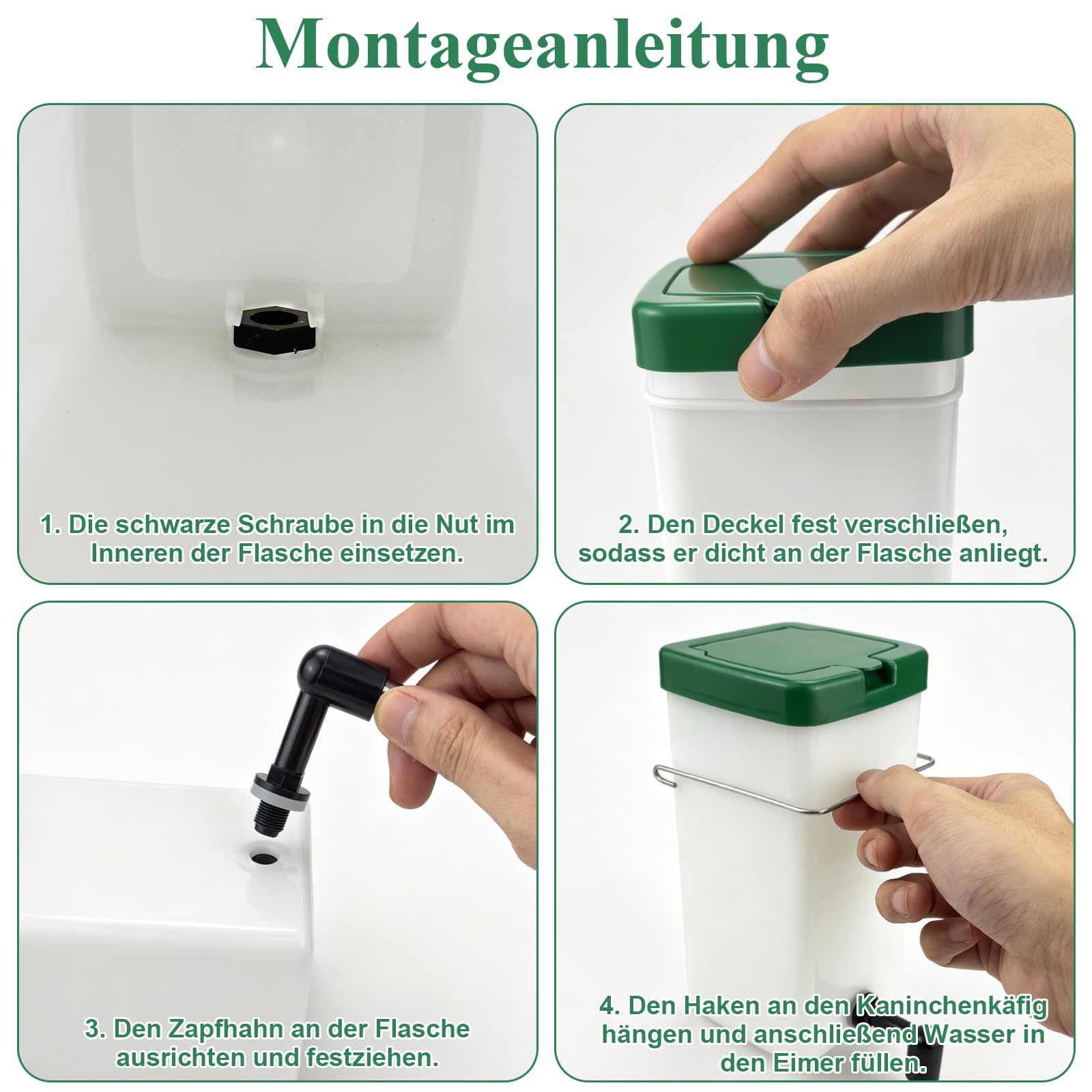 Kaninchentränke 1000ML Trinkflasche Kaninchen mit Halterung, Kaninchen Automatischer Wasserspender, Nippel Nagertränke Keine Tropf Trinkflasche für Nagetiere Kleintierstall(3 Stück)