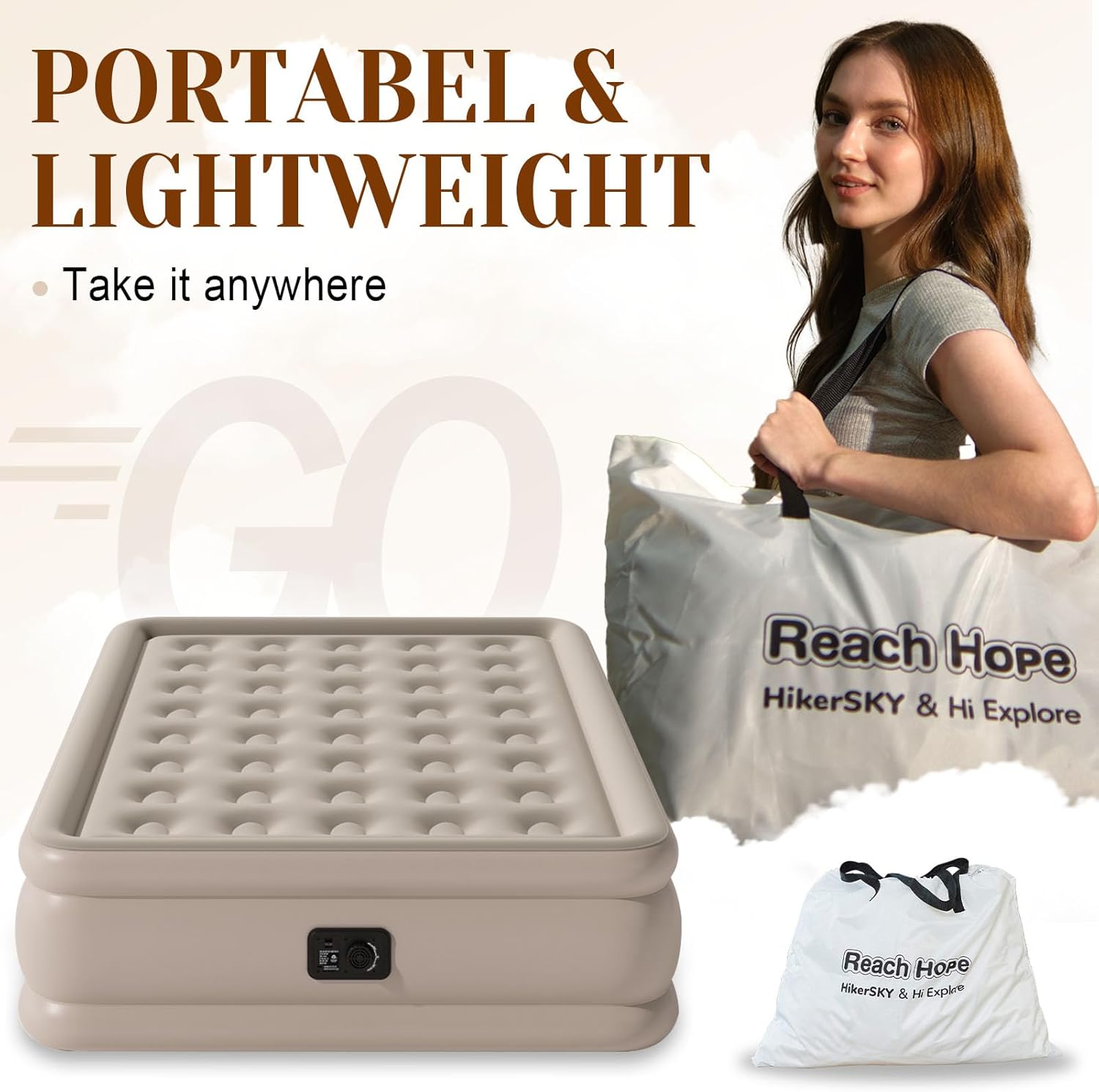 Air Mattress with Built in Pump Full, Plug-in Electric Pump Self-Inflatable Air Bed, Blow Up Travel Bed, Comfortable Airbed for Rental Home, Camping and Guests.(18