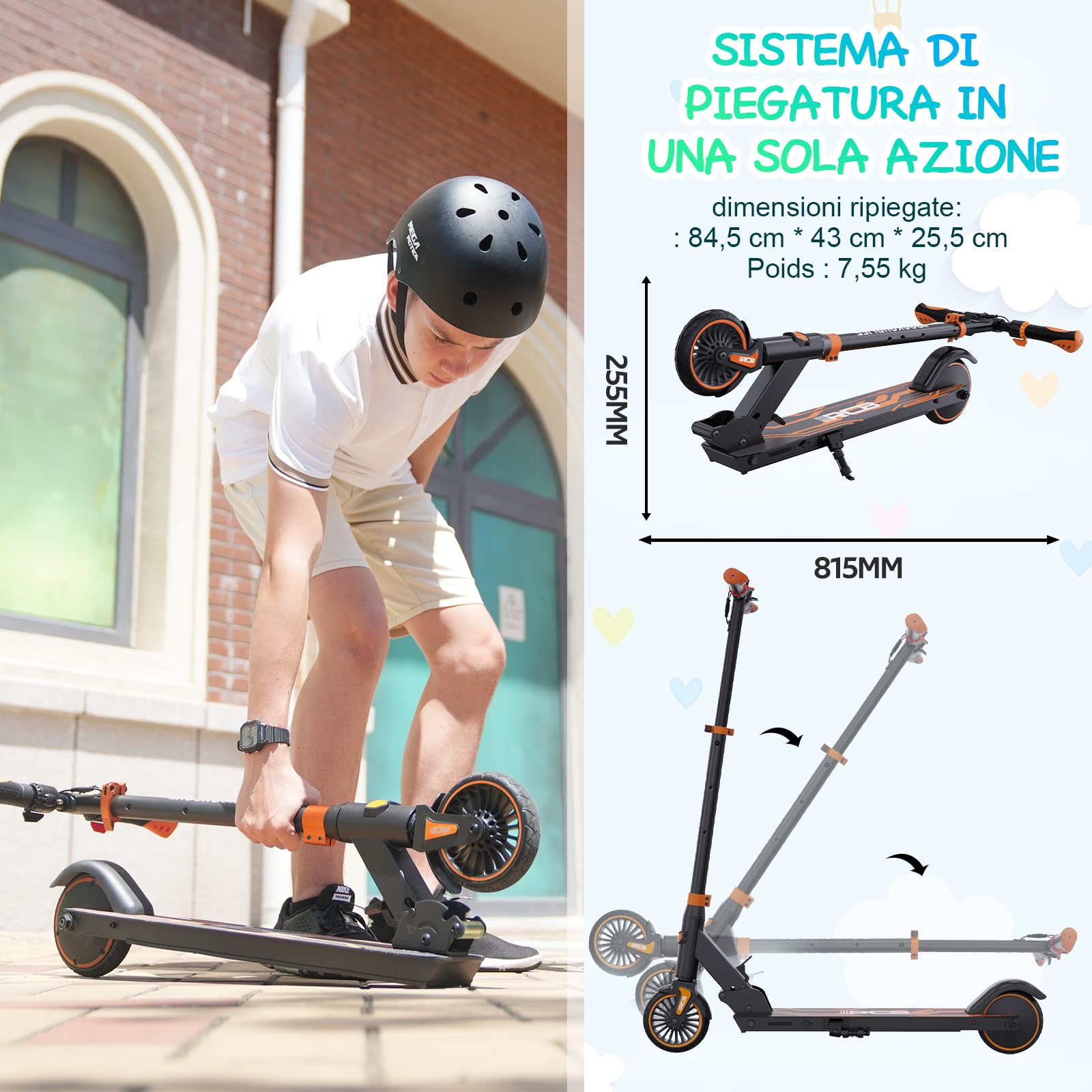 RCB TECH Monopattino Elettrico Bambini (8-12-16 anni), Pieghevole Monopattino elettrico per bambini, Autonomia Max 16 KM, Max. 20 KM/H, Regalo per bambini e adolescenti