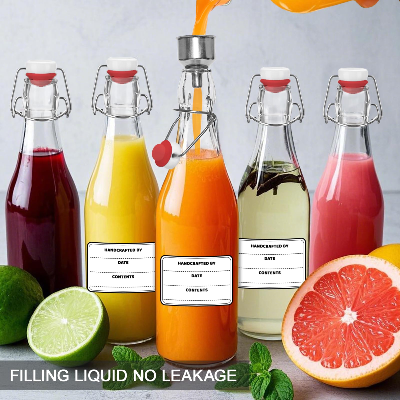 6 Pack 33 oz 1000ml flip top glass bottles with swing lids sealing stoppers rotundity airtight leakproof clear perfect for beverages oils vinegar kombucha beer water soda kefir