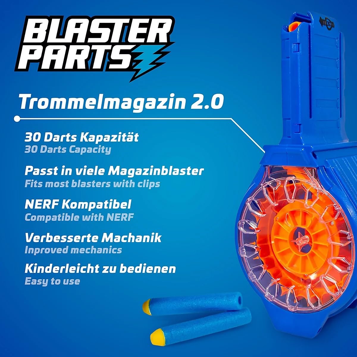 30 caricatori di Freccette con 30 Freccette - compatibili con la Serie Nerf N-Strike Elite e Altri Famosi Blaster Giocattolo - 30 Darts Drum Magazine
