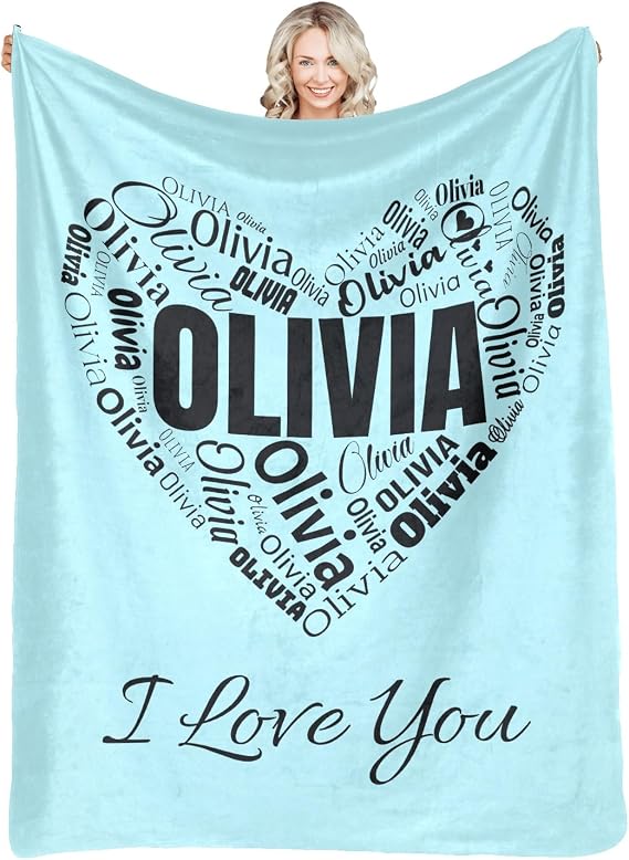 Personalized Blankets and Throws Cusotmized Blanket with Name Love Heart Blanket Personalized Gifts for Women Men Boys Girls