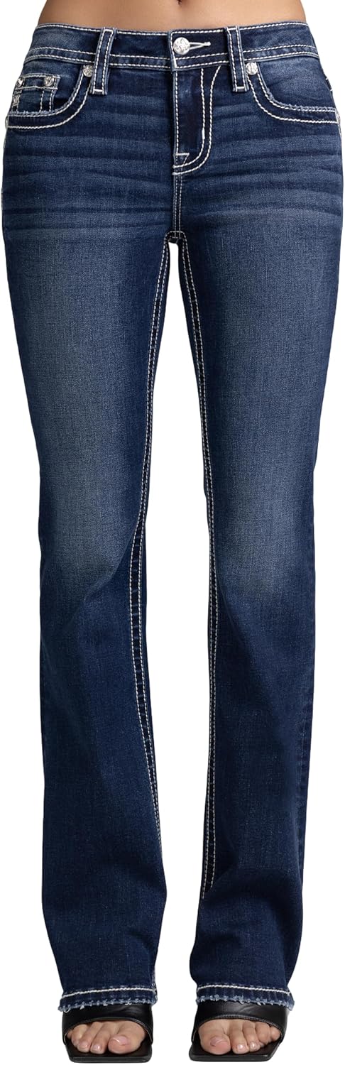 Miss Me Women's Floral Longhorn Embellished Pockets Mid-Rise Bootcut Jeans