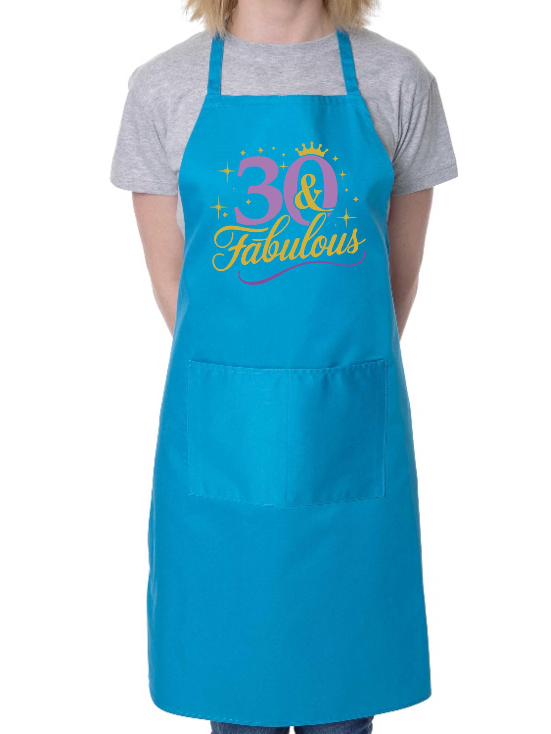 Print4u Unisex Blue 30 And Fabulous Apron 30Th Birthday Gift 30 Year Old Present
