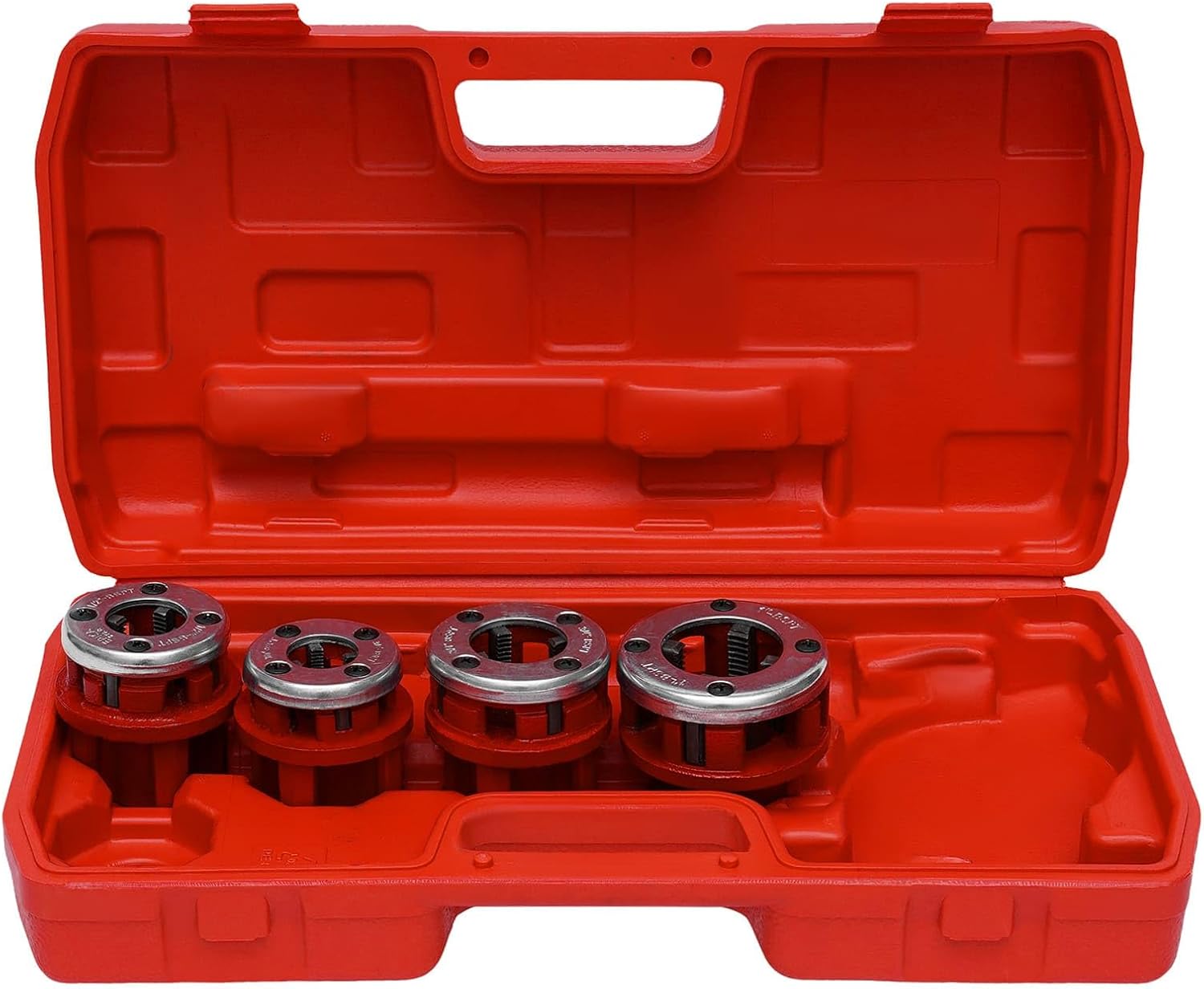 Handheld Ratchet Pipe Threader Kit Portable Ratcheting Pipe Threading Hand Tool Set with 5 Dies 3/8", 1/2", 3/4", 1", 1-1/4" BSPT