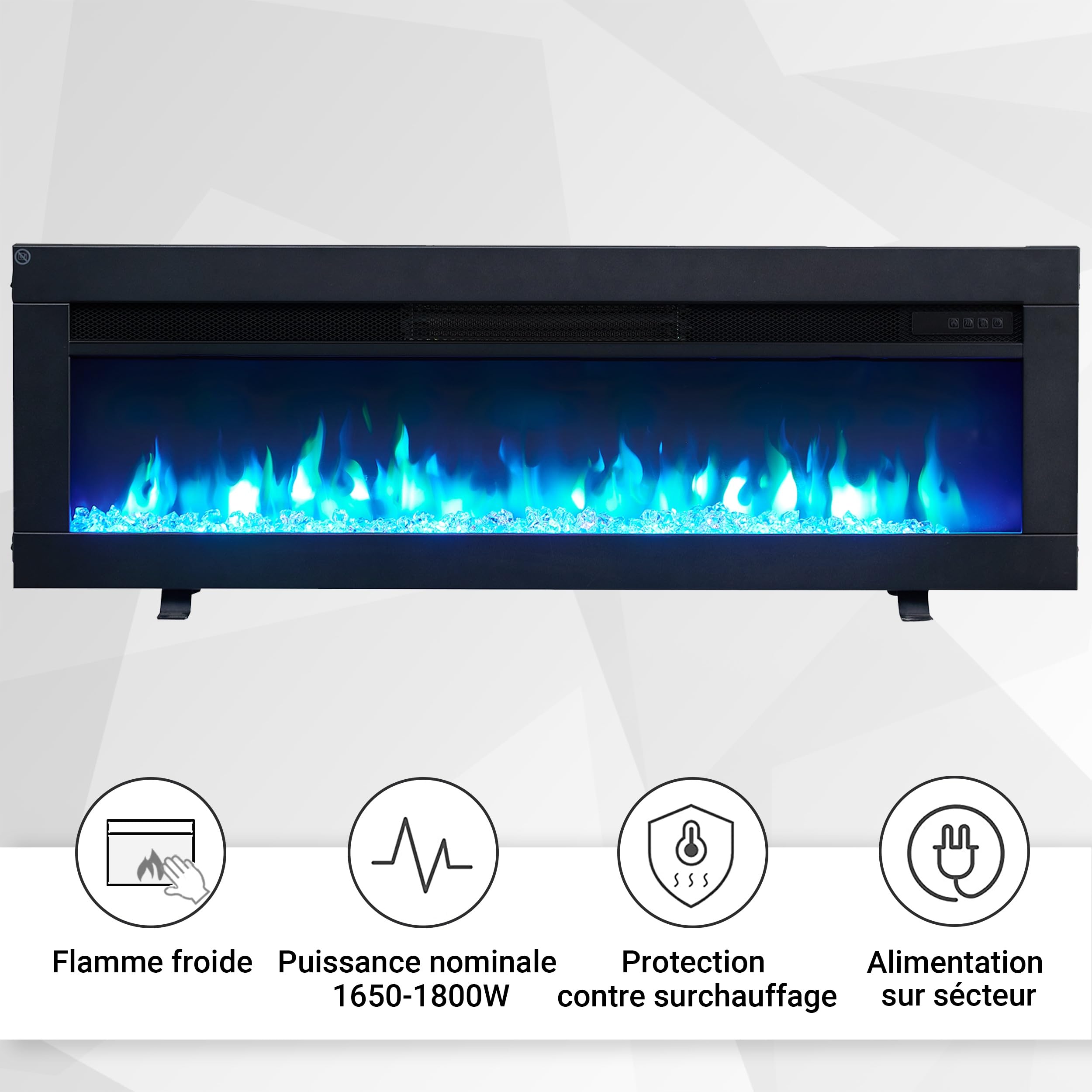 BALDERIA Agnes 40" Foyer Électrique - Foyer électrique encastré avec Chauffage 1000/2000 W, Effet de Flamme 3D réaliste, Télécommande programmable, Minuterie, Thermostat - Noir