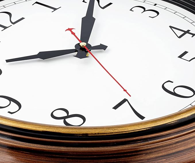 Reloj de Pared Grande 18" Analógico Silencioso Marco Marrón Claro miniatura 4