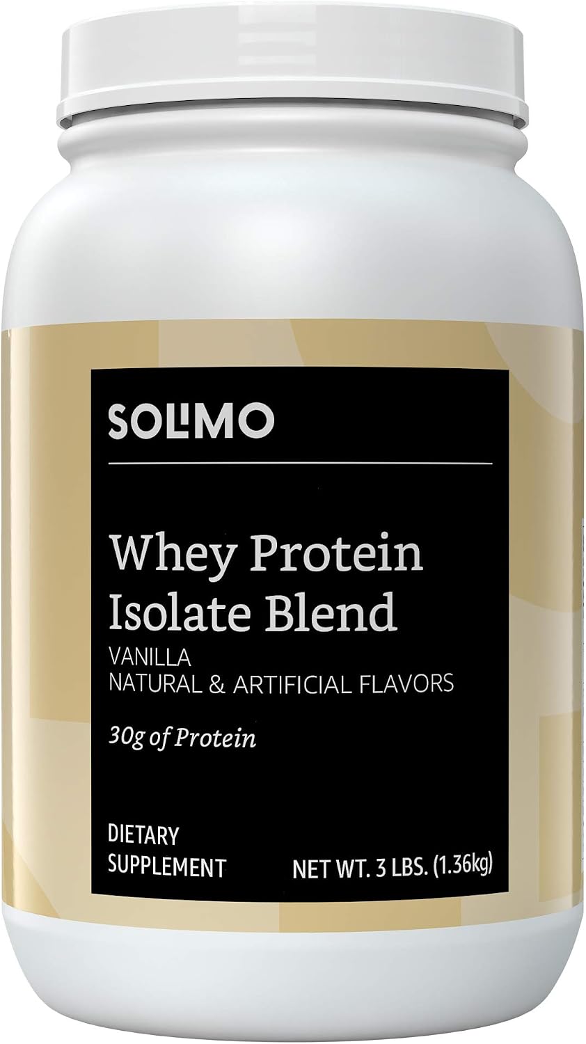 Amazon Brand - Solimo Whey Protein Isolate Blend, Vanilla (35 Servings), 3 Pound (Pack of 1)