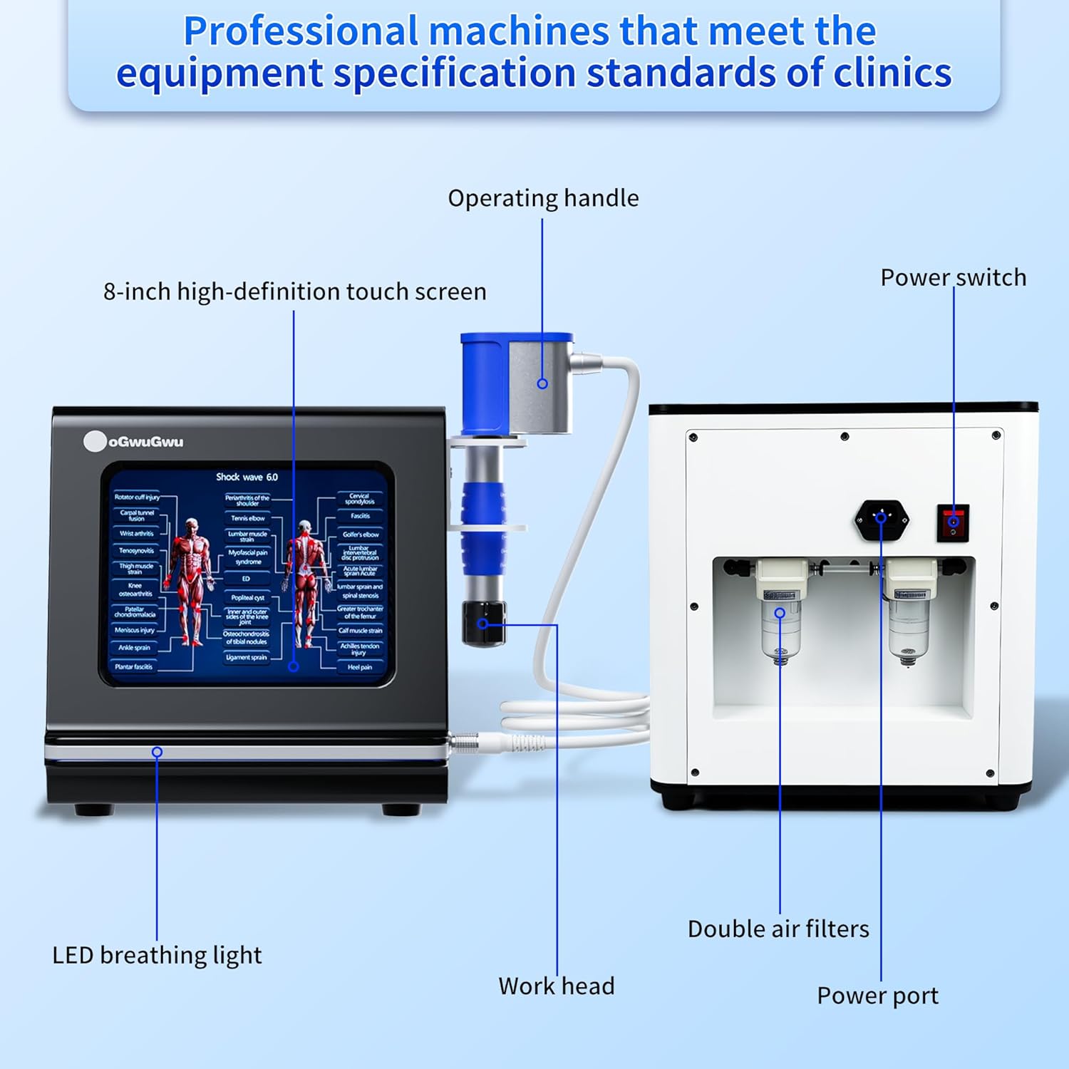 Clinic-Grade Shockwave Therapy Machine, Deep Relief for Chronic Pain, 10Bar for Back Pain/Plantar Fasciitis/Tennis Elbow, 9 Heads + Smart Touchscreen, Non-Invasive Physical Therapy Device