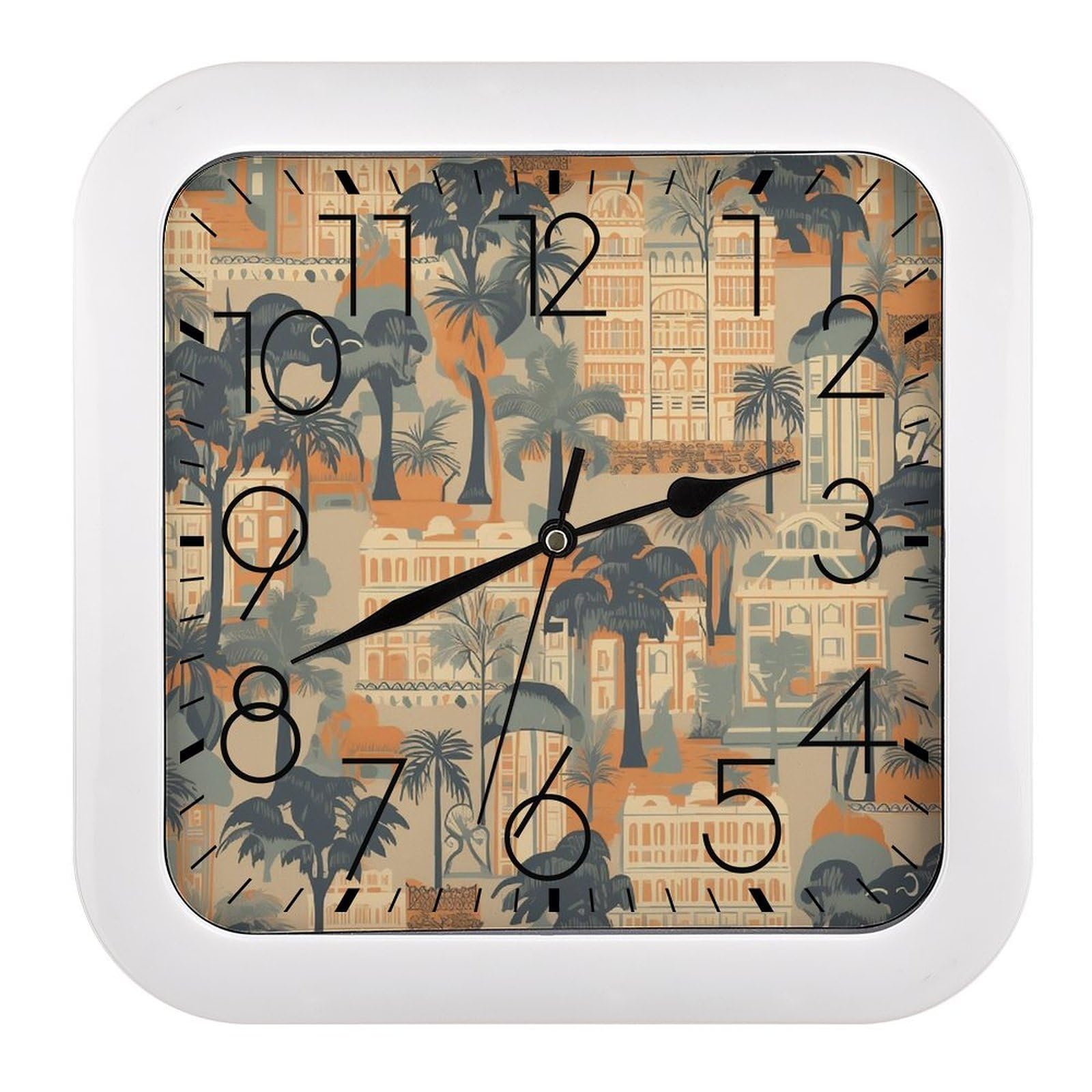 NTVOWPZO 10 Inch Wall Clock Tropical Palm Tree Battery Operated Wall Clocks Silent Non-Ticking Square Wall Clock for Living Room Kitchen Home Office Wall Decorative Clocks