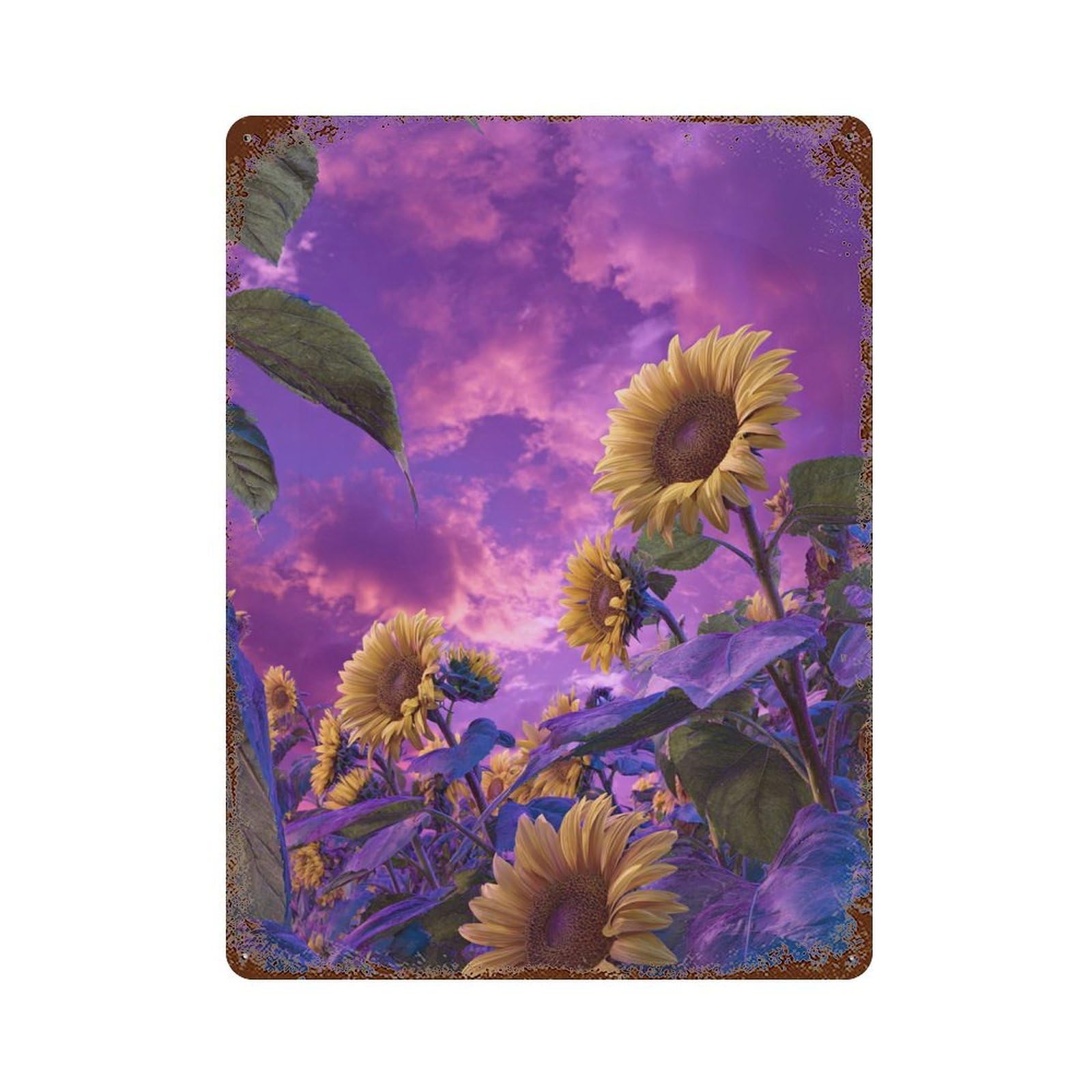 Sunflower Field Purple Sky Retro Metal Sign 15.7"x11.8", Vintage Wall Decor for Bistro, Counter And Cafe Decor