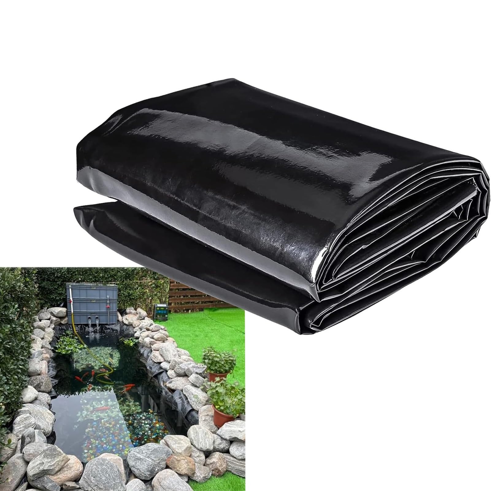 Revestimiento para estanques de polietileno de alta densidad de 4 x 5 m, 5 x 8 m, 6 x 10 m, 10 x 12 m, membrana negra duradera para estanques de peces, fuentes, cascadas, agricultura acuícola y uso en