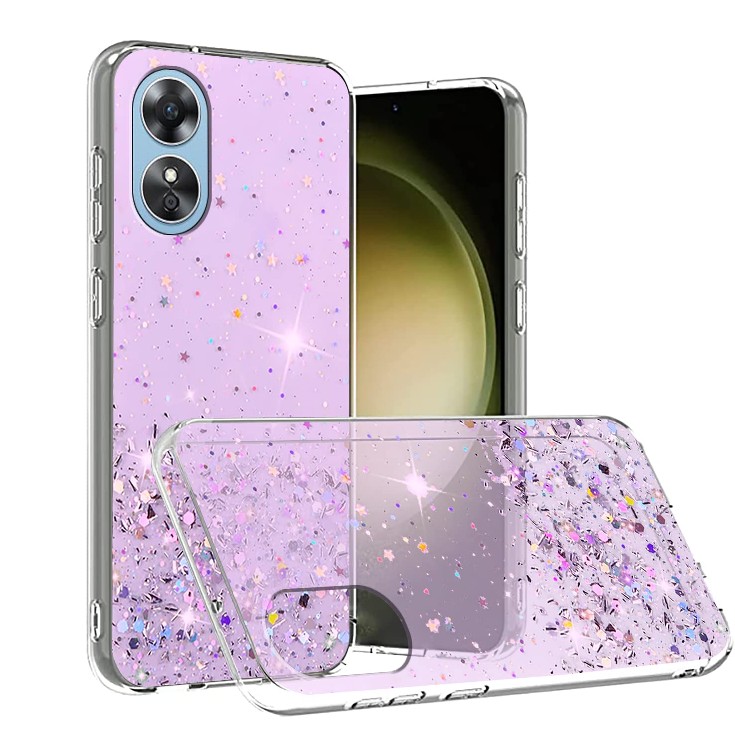 Custodia Per Oppo A17 DEDUX Con Glitter Marmo, Viola Chiaro, TPU Flessibile, Sottile, Antigraffio, Protezione Urti - 4
