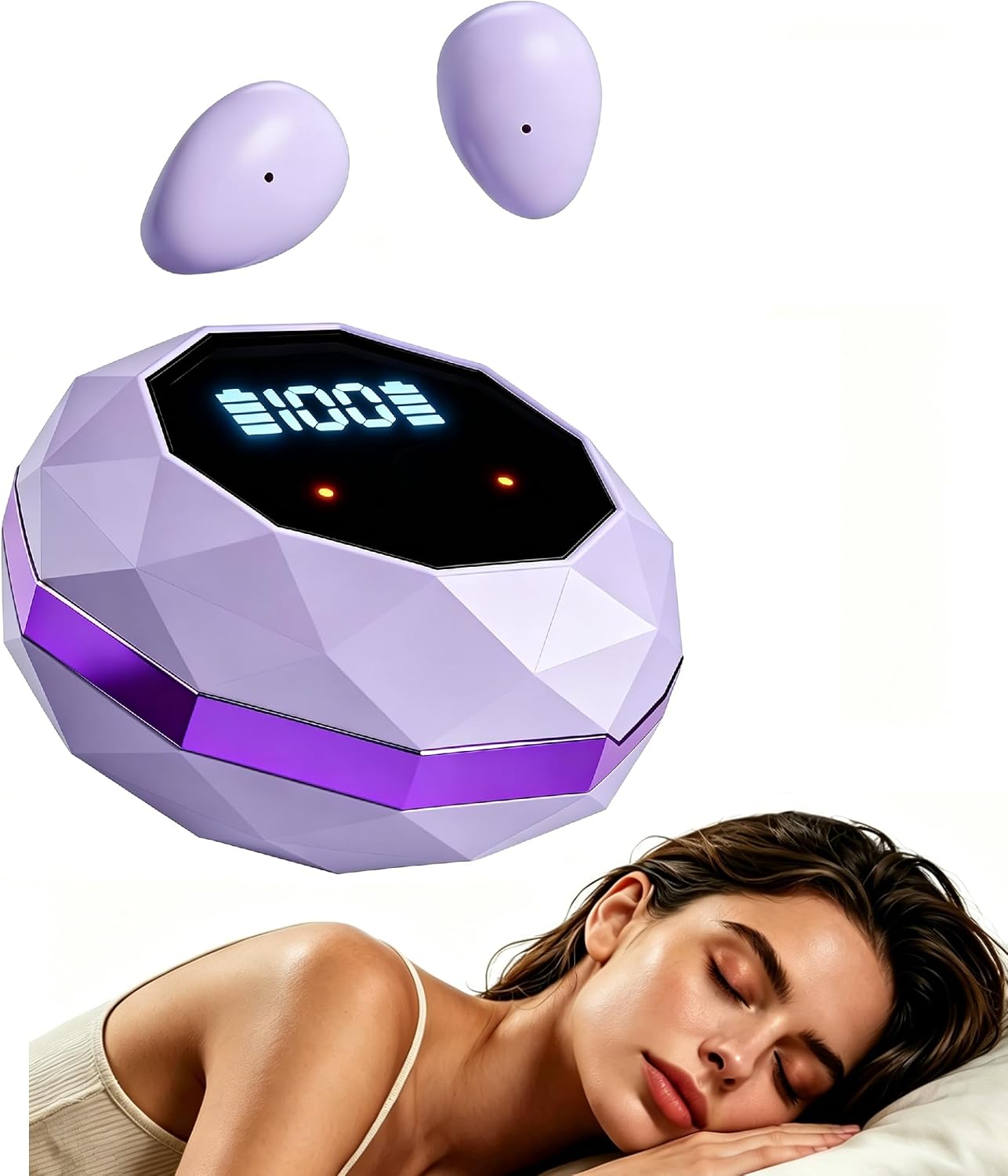 Sleep Earbuds for Side Sleepers,Mini Invisible Wireless Earbuds for Small Ear Canals,Bluetooth 5.4, 40H Battery,Waterproof,LED Power Display,Tiny Earbuds for Work,Sleep（Purple）