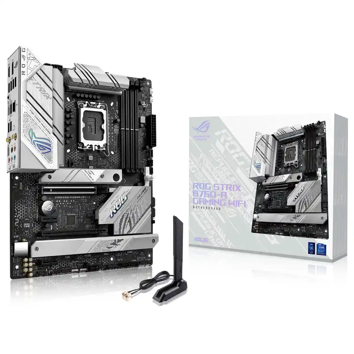 ASUS ROG Strix B760-A Gaming WiFi Mainboard Sockel Intel LGA 1700 (Intel B760, ATX, DDR5 Speicher, PCIe 5.0, WiFi 6E, 2X PCIe 4.0 M.2, Aura Sync) weiß