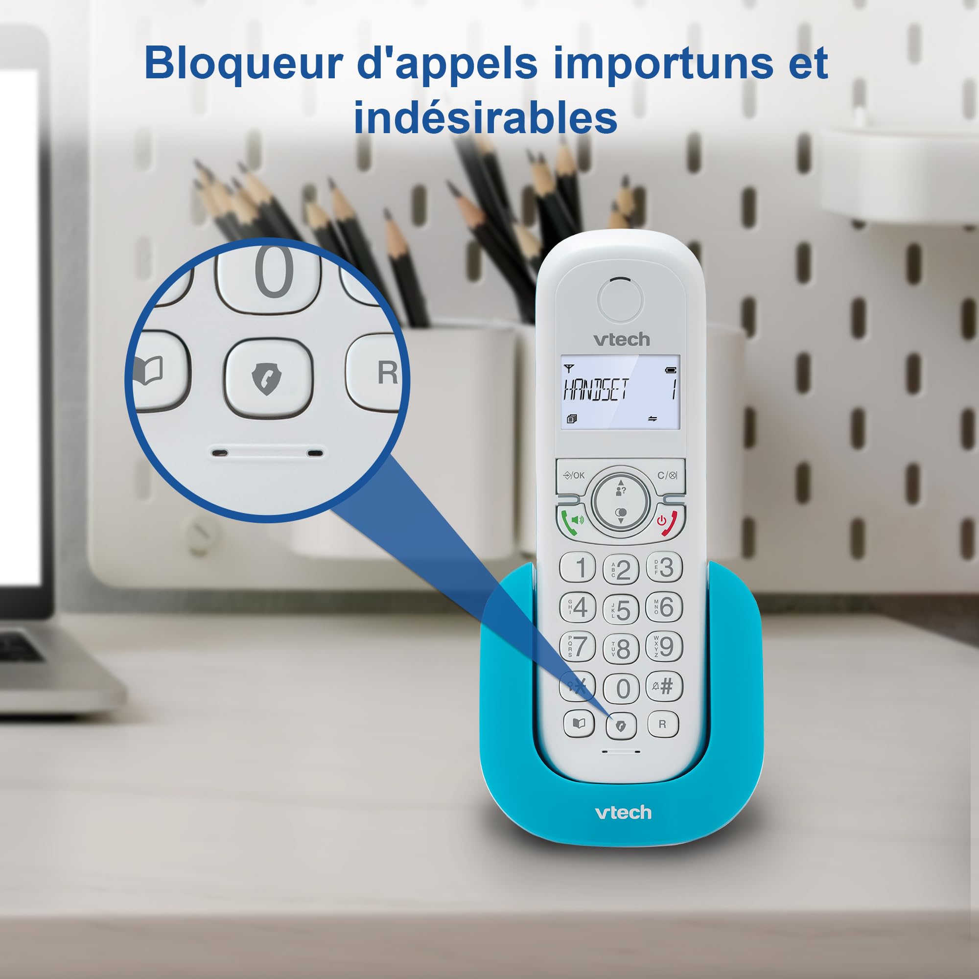VTech CS1500 Téléphone sans Fil DECT Double Charge avec Blocage d'appel, Identification Appelant, Haut-Parleur Mains Libres