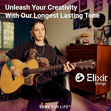 Elixir Strings, Acoustic Guitar Strings, Phosphor Bronze with NANOWEB Technology, Longest-Lasting Rich Tone For Life with Comfortable Feel, 6 String Set, Light 12-53
