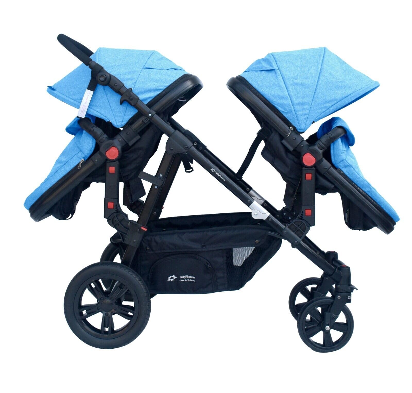 PASSEGGINO DOPPIO/GEMELLARE 2in1 NERO E BLU PER DUE BAMBINI FRATELLI STROLLER