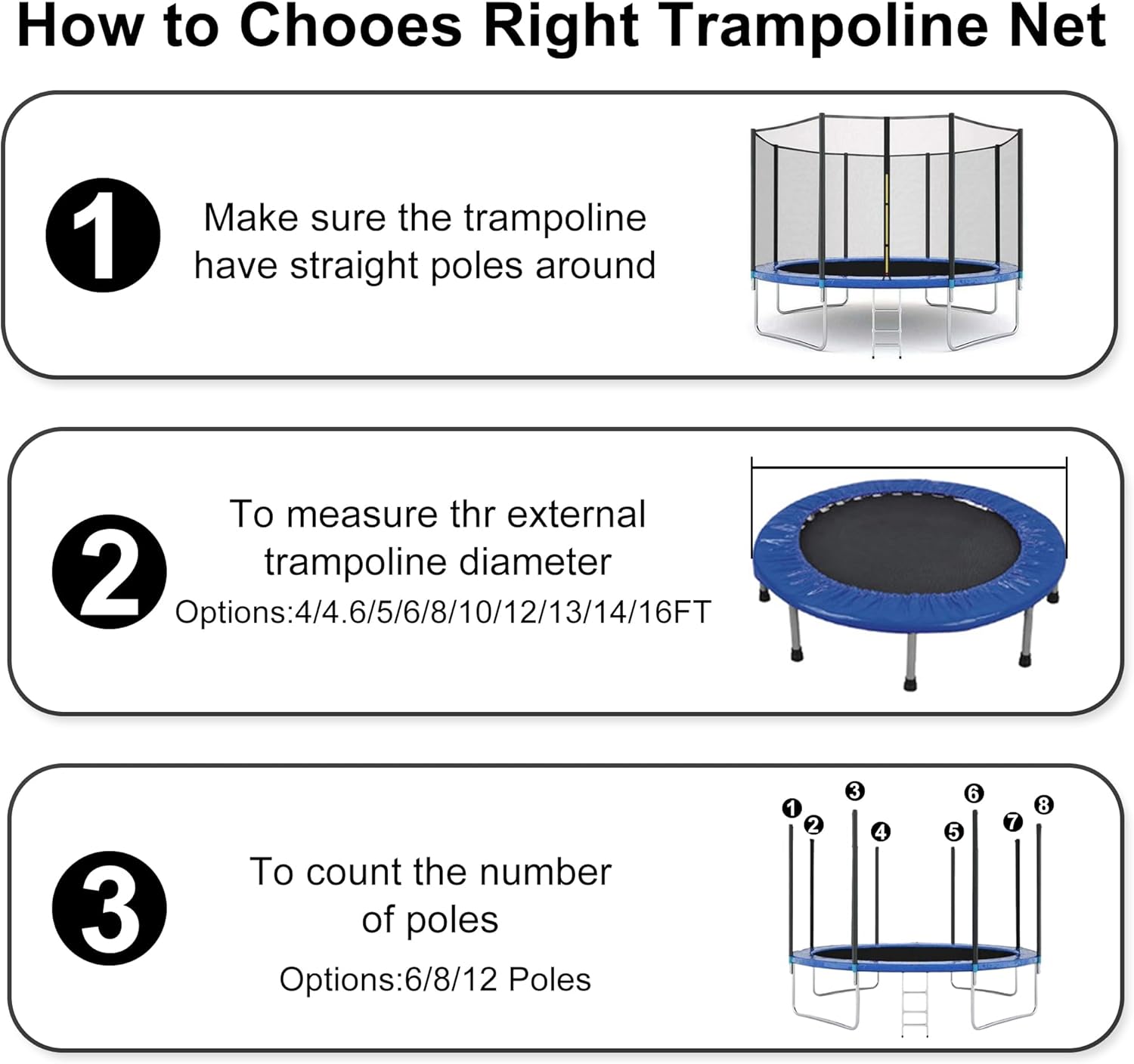 Trampoline Safety Net,4/4.6/6/8/10/12/13/14/16FT Garden Trampoline Replacement Fences, Kids Protective Net