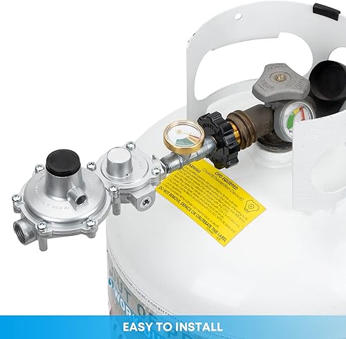 Miniatura 6 de Stanbroil Regulador horizontal de propano de dos etapas con manómetro, conexión estándar de 3/8 hembra NPT y tanque de P.O.L, ideal para parrilla de